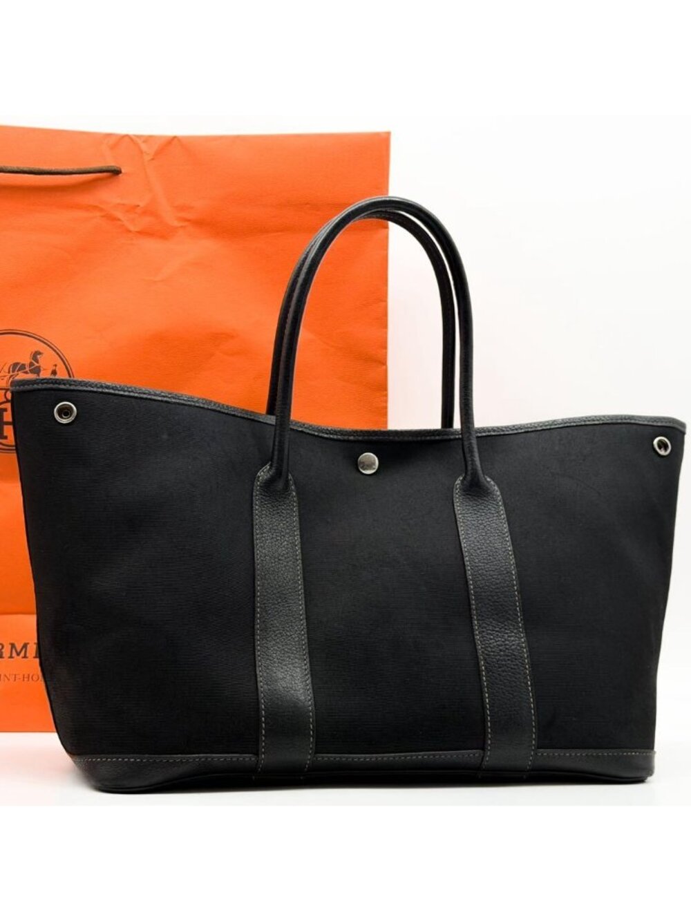 Hermes Garden Party PM Canvas Leather Officier Tote